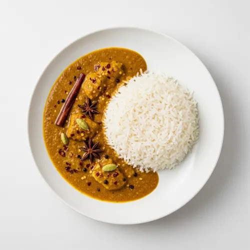 Chips, Rice & Curry Sauce 